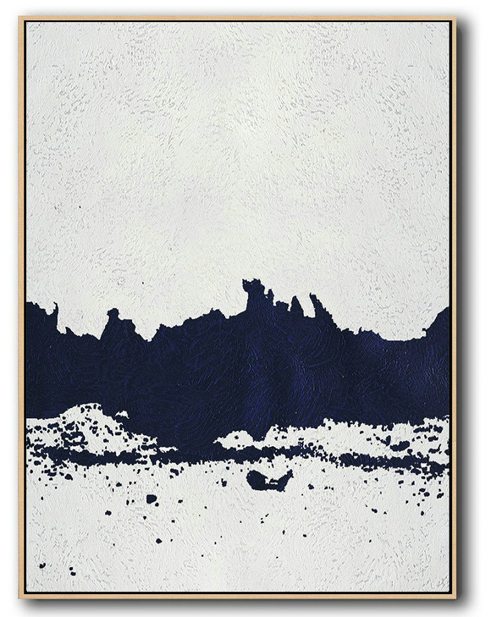 Large Abstract Art Handmade Oil Painting,Buy Hand Painted Navy Blue Abstract Painting Online,Unique Canvas Art